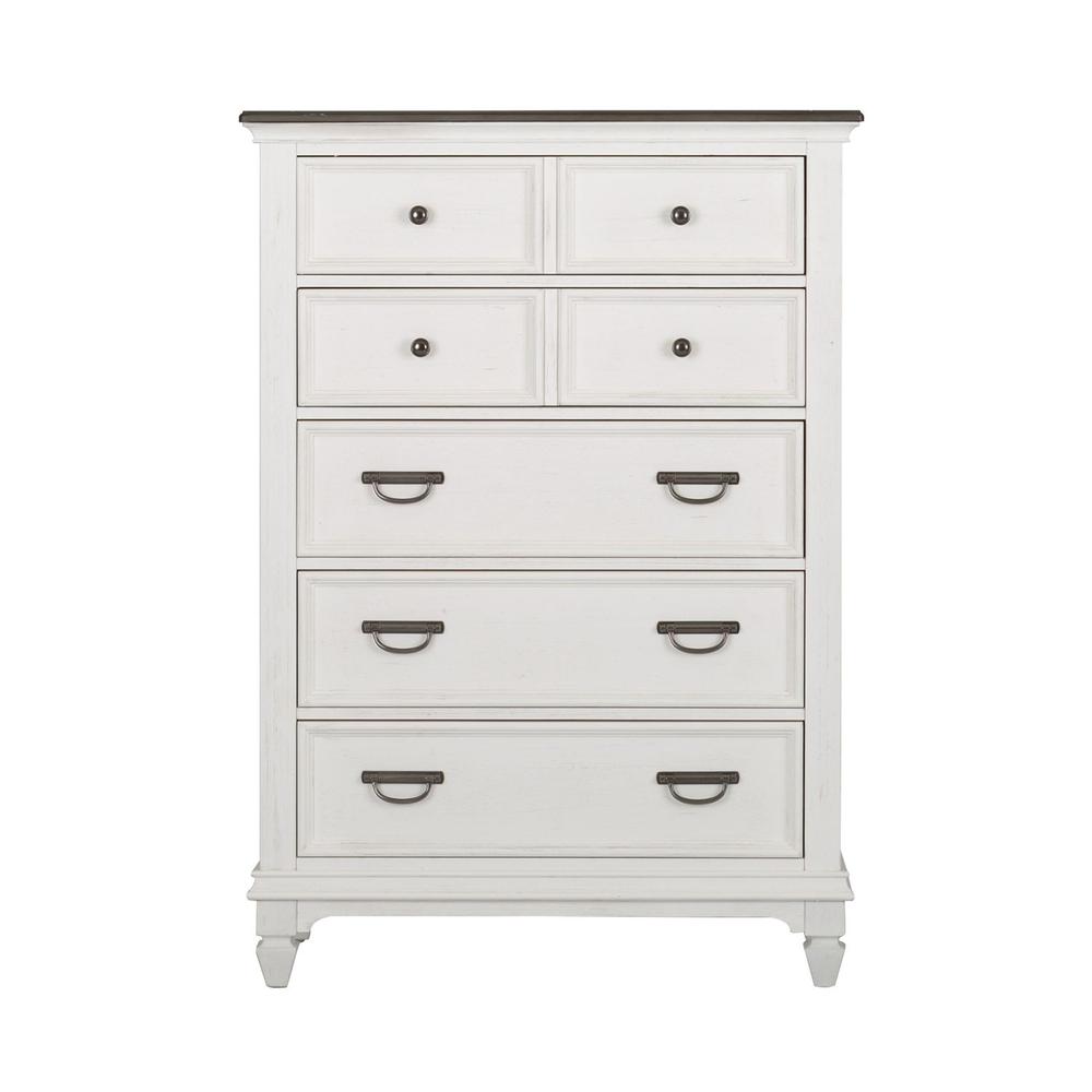 Allyson Park 5 Drawer Chest in Wirebrushed White w/ Charcoal Top
