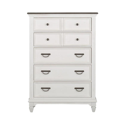 Allyson Park 5 Drawer Chest in Wirebrushed White w/ Charcoal Top