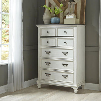 Allyson Park 5 Drawer Chest in Wirebrushed White w/ Charcoal Top