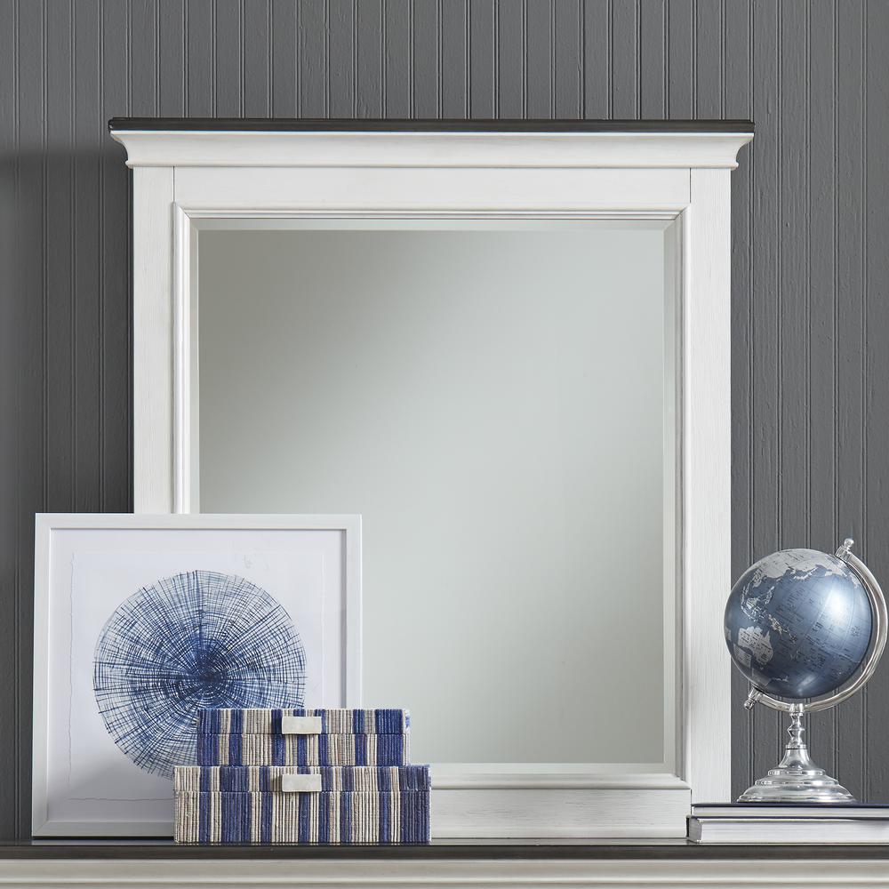 Allyson Park Crown Mirror in Wirebrushed White w/ Charcoal Top