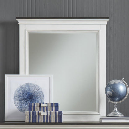 Allyson Park Crown Mirror in Wirebrushed White w/ Charcoal Top
