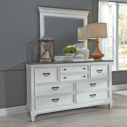 Allyson Park Crown Mirror in Wirebrushed White w/ Charcoal Top