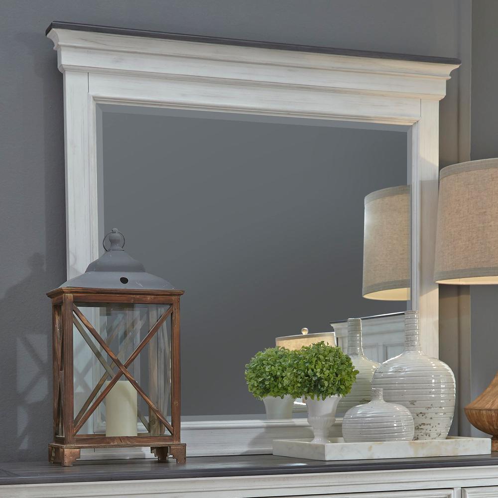 Allyson Park Crown Mirror in Wirebrushed White w/ Charcoal Top