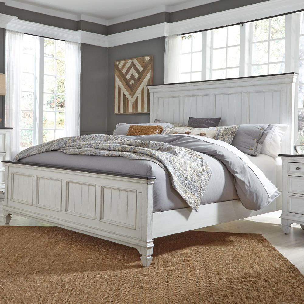 Allyson Park King California Panel Bed in Wirebrushed White w/ Charcoal Top