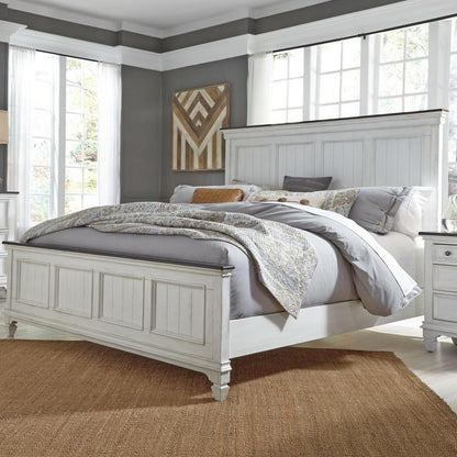 Allyson Park King California Panel Bed in Wirebrushed White w/ Charcoal Top