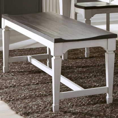 Allyson Park Wood Seat Bench in Wirebrushed White w/ Charcoal Top
