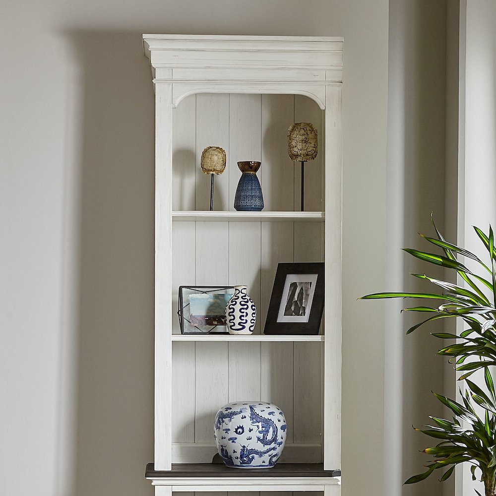 Entertainment Center with Piers - Wirebrushed White with Charcoal Tops