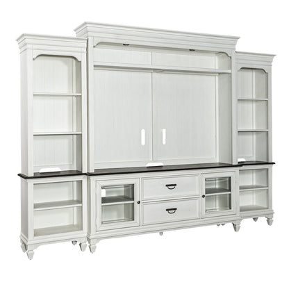 Entertainment Center with Piers - Wirebrushed White with Charcoal Tops