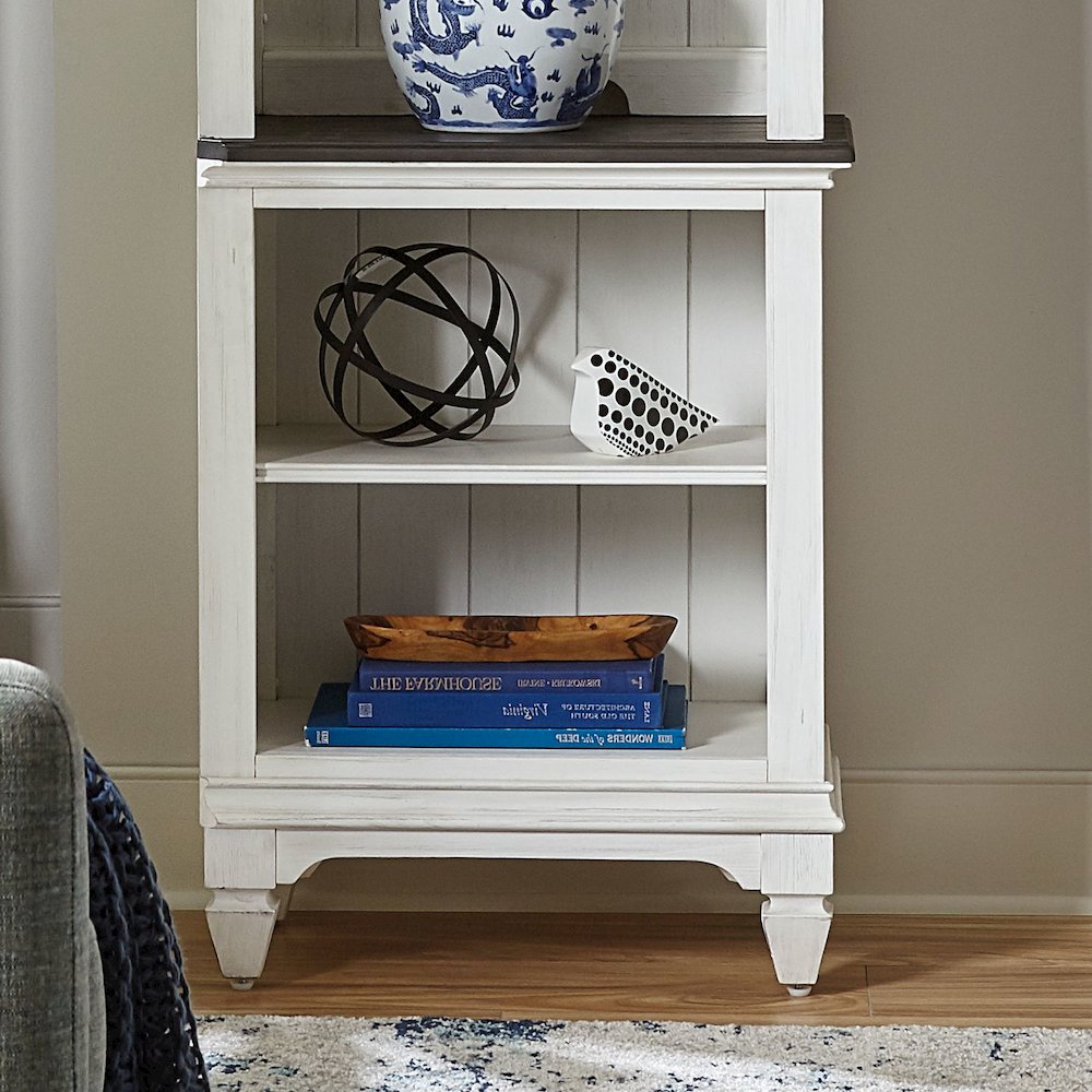 Entertainment Center with Piers - Wirebrushed White with Charcoal Tops