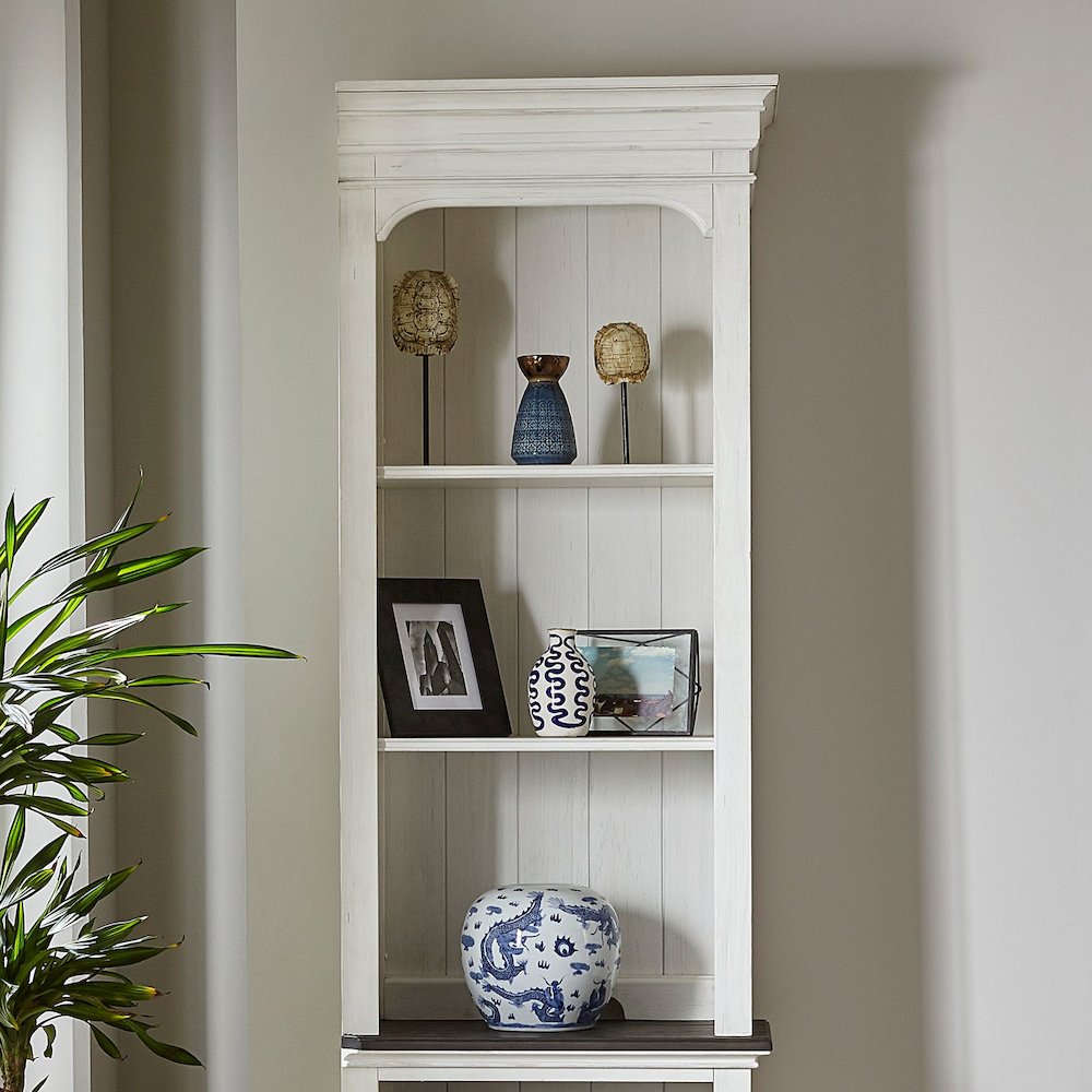 Entertainment Center with Piers - Wirebrushed White with Charcoal Tops