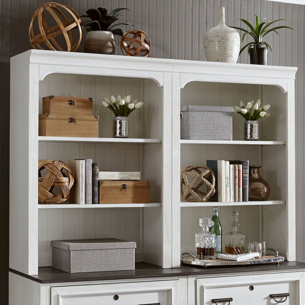 Lateral File Hutch W32" x D15" x H46" Cottage -  White w/ Charcoal Tops