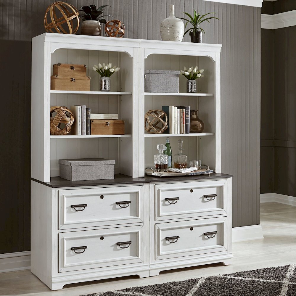 Allyson Park Home Office 2 Piece Set - Wirebrushed White w/ Charcoal Tops