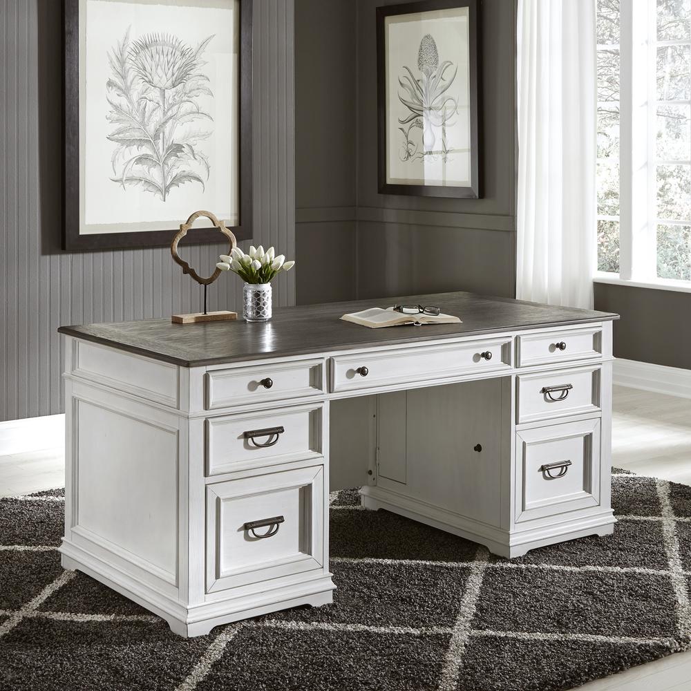 Allyson Park Desk in Wirebrushed White w/ Charcoal Top