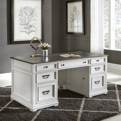 Allyson Park Desk in Wirebrushed White w/ Charcoal Top