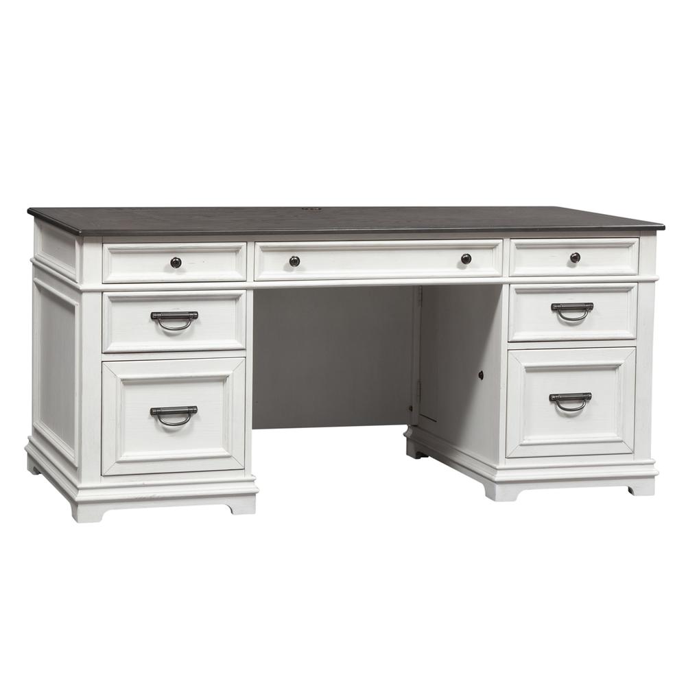 Allyson Park Desk in Wirebrushed White w/ Charcoal Top