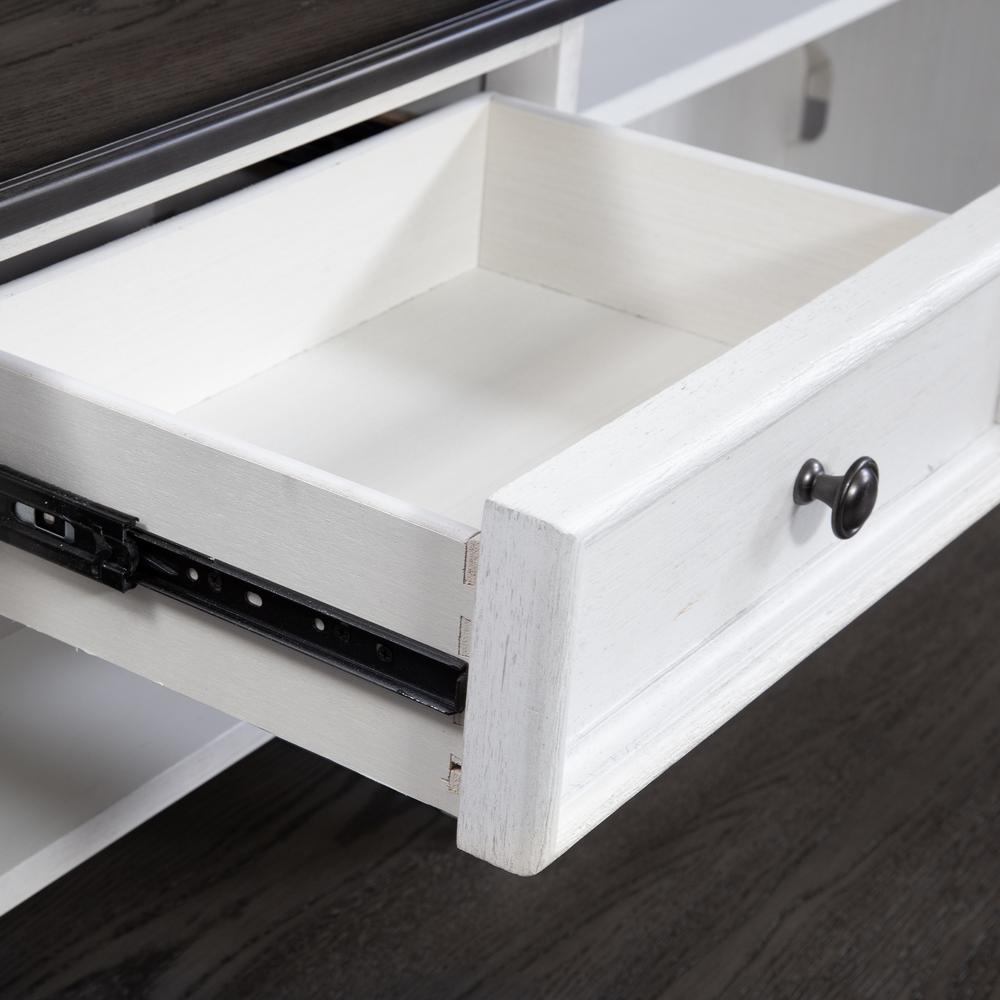 Allyson Park L Shaped Desk Set in Wirebrushed White w/ Charcoal Top