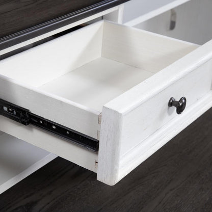 Allyson Park L Shaped Desk Set in Wirebrushed White w/ Charcoal Top