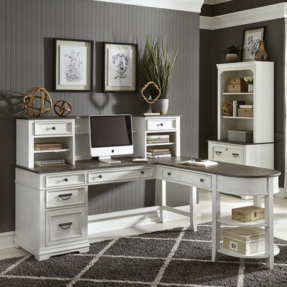 Allyson Park L Shaped Desk Set in Wirebrushed White w/ Charcoal Top