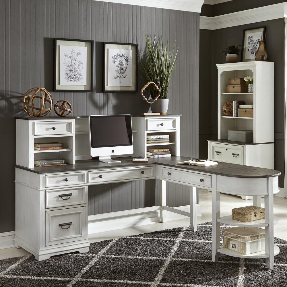 Allyson Park L Shaped Desk Set in Wirebrushed White w/ Charcoal Top
