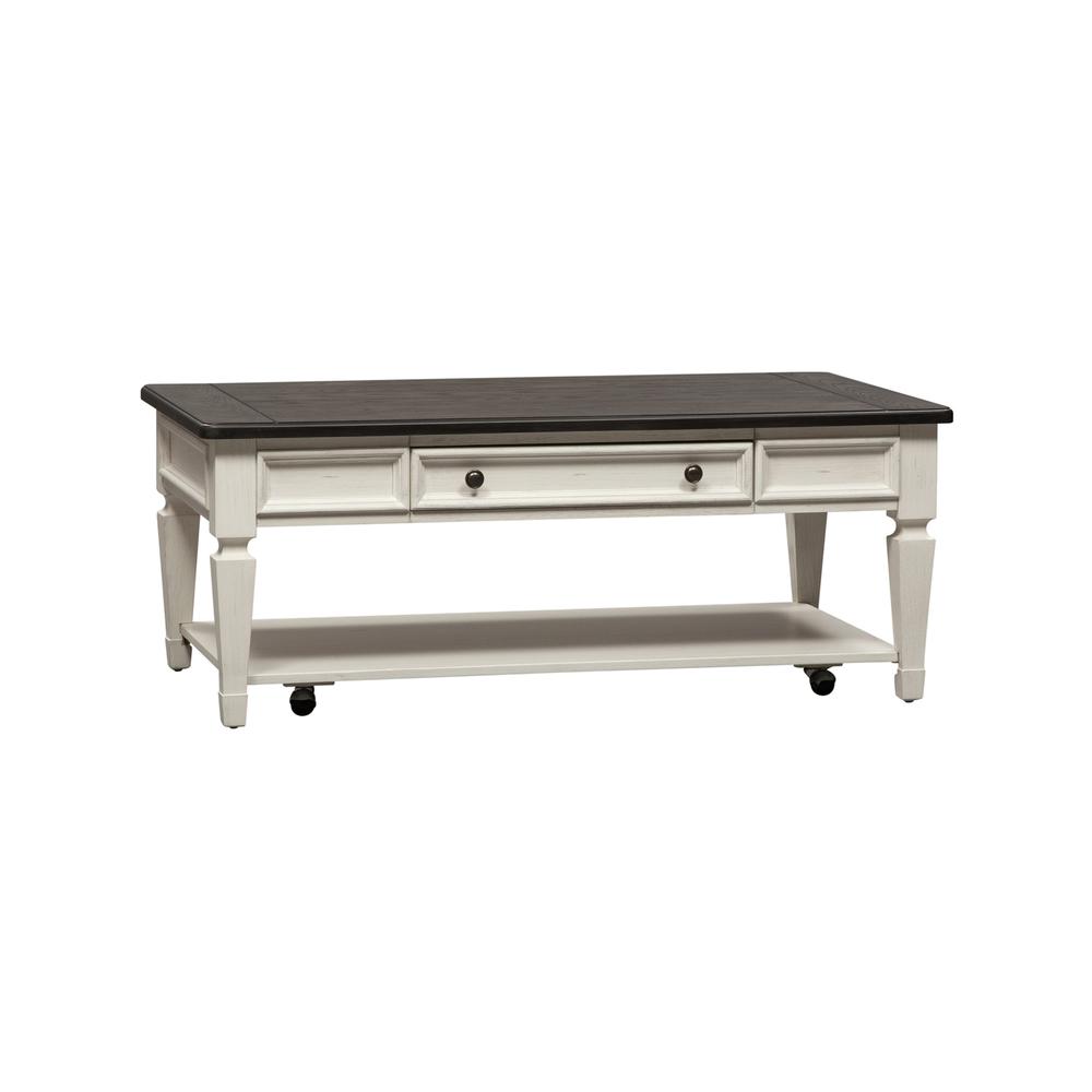 Allyson Park Rectangular Cocktail Table in Wirebrushed White w/ Charcoal Top