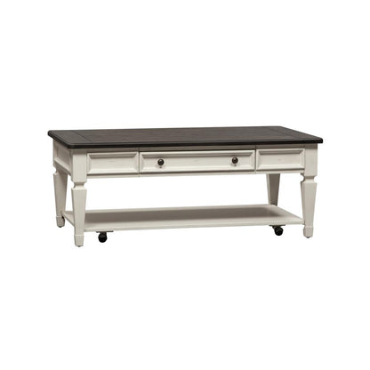Allyson Park Rectangular Cocktail Table in Wirebrushed White w/ Charcoal Top