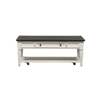 Allyson Park Rectangular Cocktail Table in Wirebrushed White w/ Charcoal Top