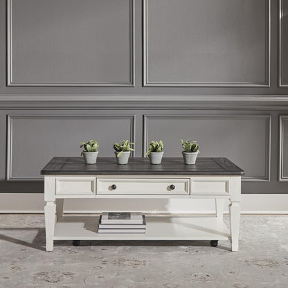 Allyson Park Rectangular Cocktail Table in Wirebrushed White w/ Charcoal Top