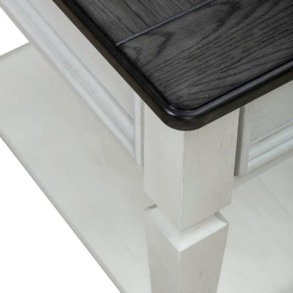 Antique White Wood End Table with Drawer and Bottom Shelf for Living Room