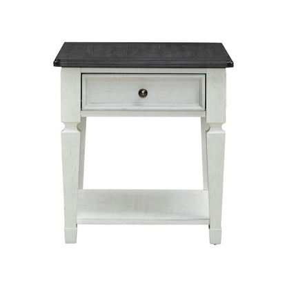 Antique White Wood End Table with Drawer and Bottom Shelf for Living Room