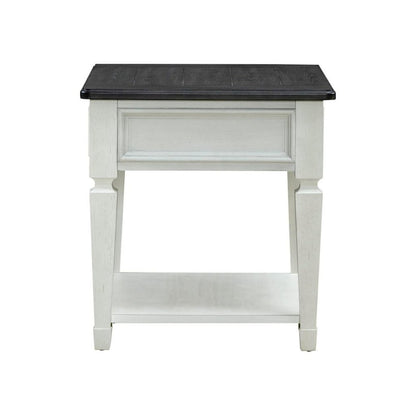 Antique White Wood End Table with Drawer and Bottom Shelf for Living Room