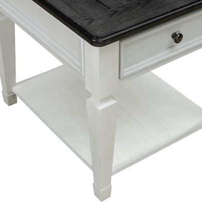 Antique White Wood End Table with Drawer and Bottom Shelf for Living Room