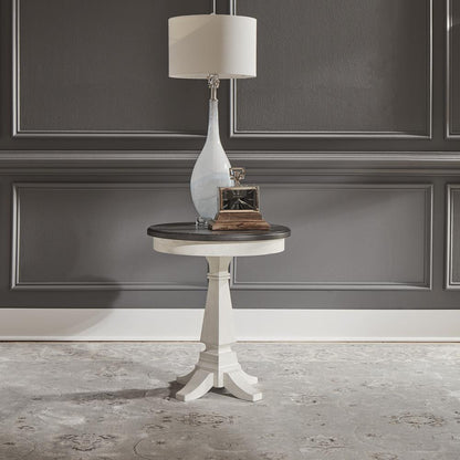 Allyson Park Chair Side Table in Wirebrushed White w/ Charcoal Top
