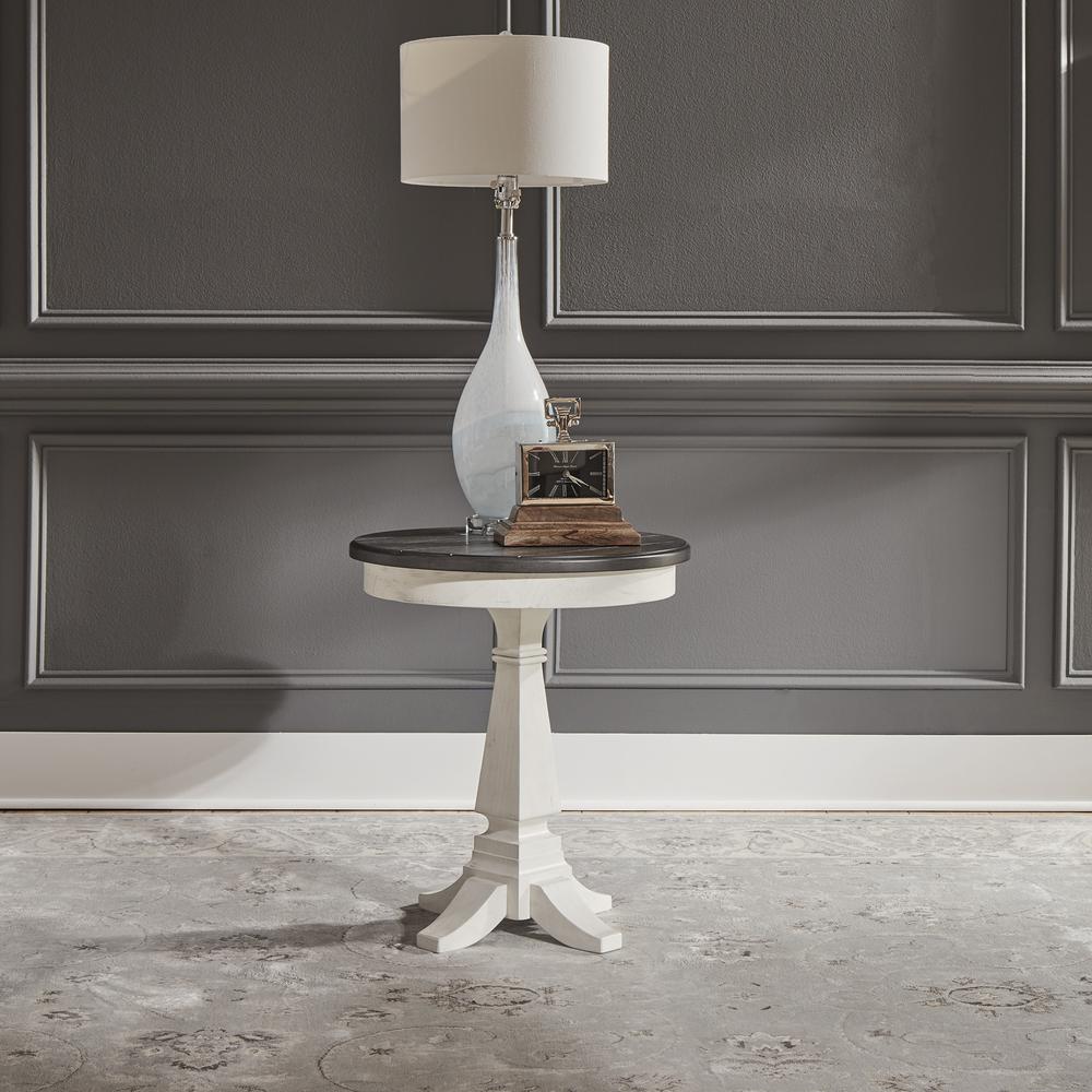Allyson Park Chair Side Table in Wirebrushed White w/ Charcoal Top