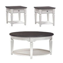 3 Pc Living Room Set Round Cocktail Table, 2 End Tables Cottage White, Oak Wood