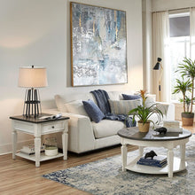 3 Pc Living Room Set Round Cocktail Table, 2 End Tables Cottage White, Oak Wood