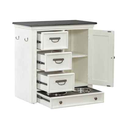 Cabinet Cottage Home Storage Pet Food Bowl Drawer - White w/ Charcoal Tops