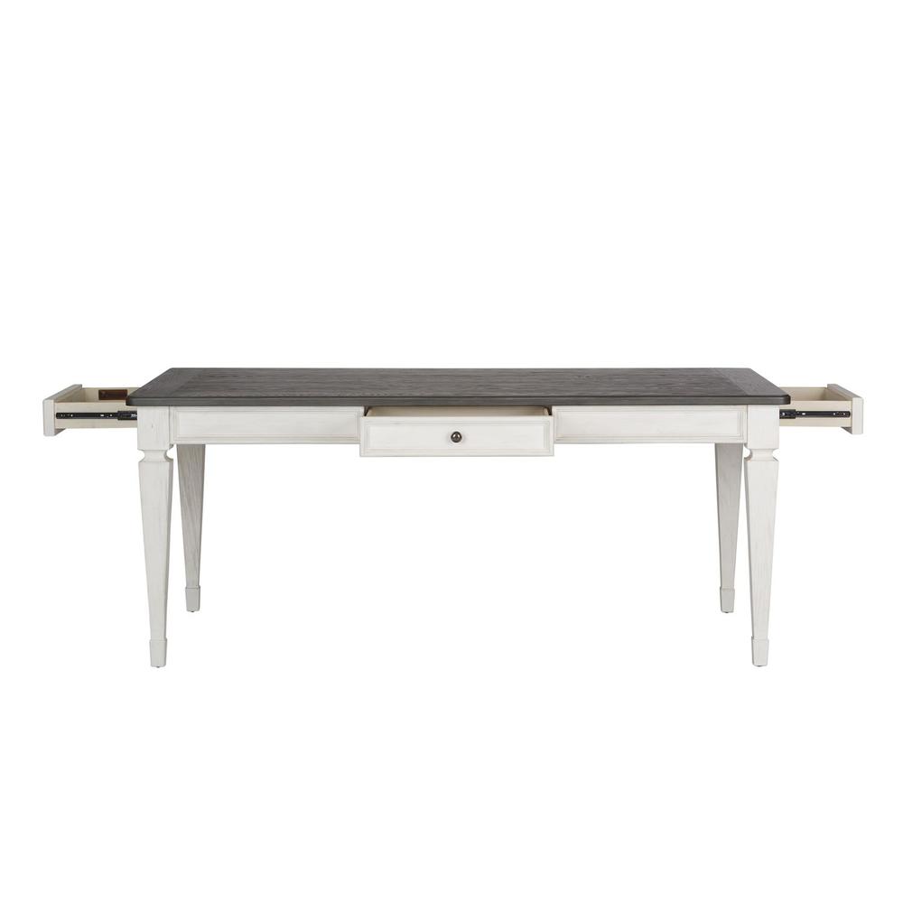 Allyson Park Rectangular Leg Table in Wirebrushed White w/ Charcoal Top