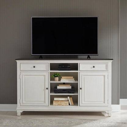 Allyson Park 68 Inch Highboy TV Console in Wirebrushed White w/ Charcoal Top
