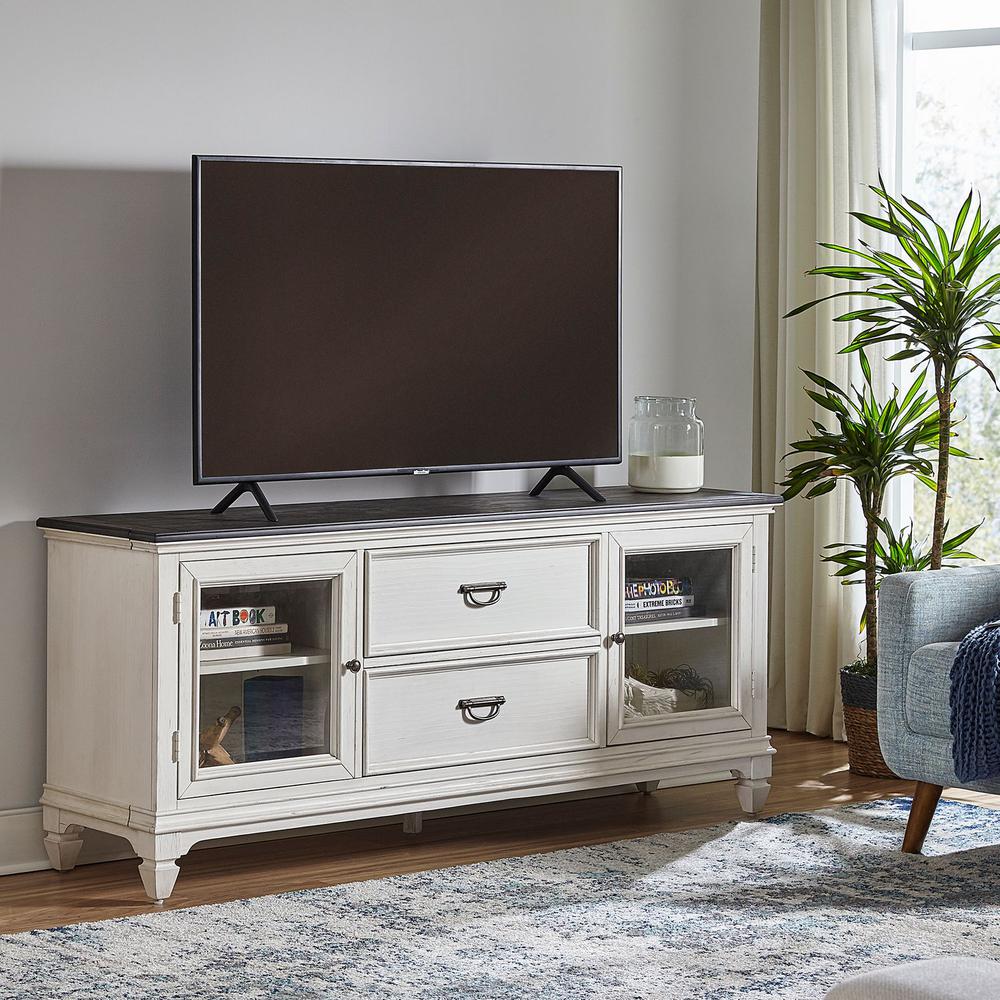 Allyson Park Entertainment TV Stand in Wirebrushed White w/ Charcoal Top