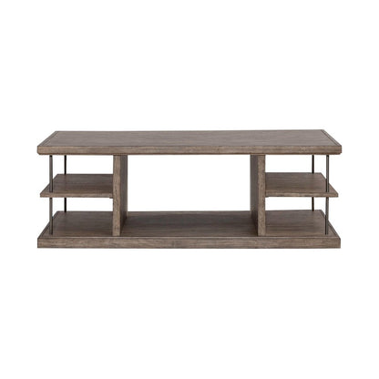 City Scape Metal Accent Oak Wood Cocktail Table for Living Room Burnished Beige