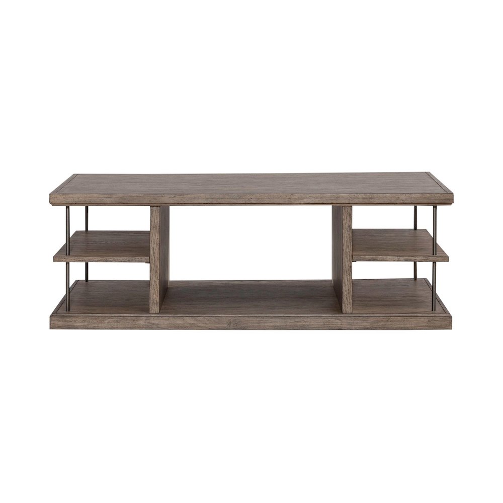 City Scape Metal Accent Oak Wood Cocktail Table for Living Room Burnished Beige