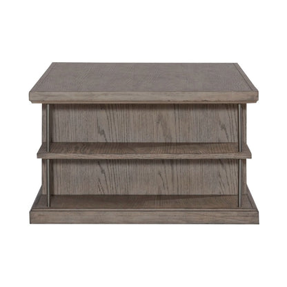 City Scape Metal Accent Oak Wood Cocktail Table for Living Room Burnished Beige