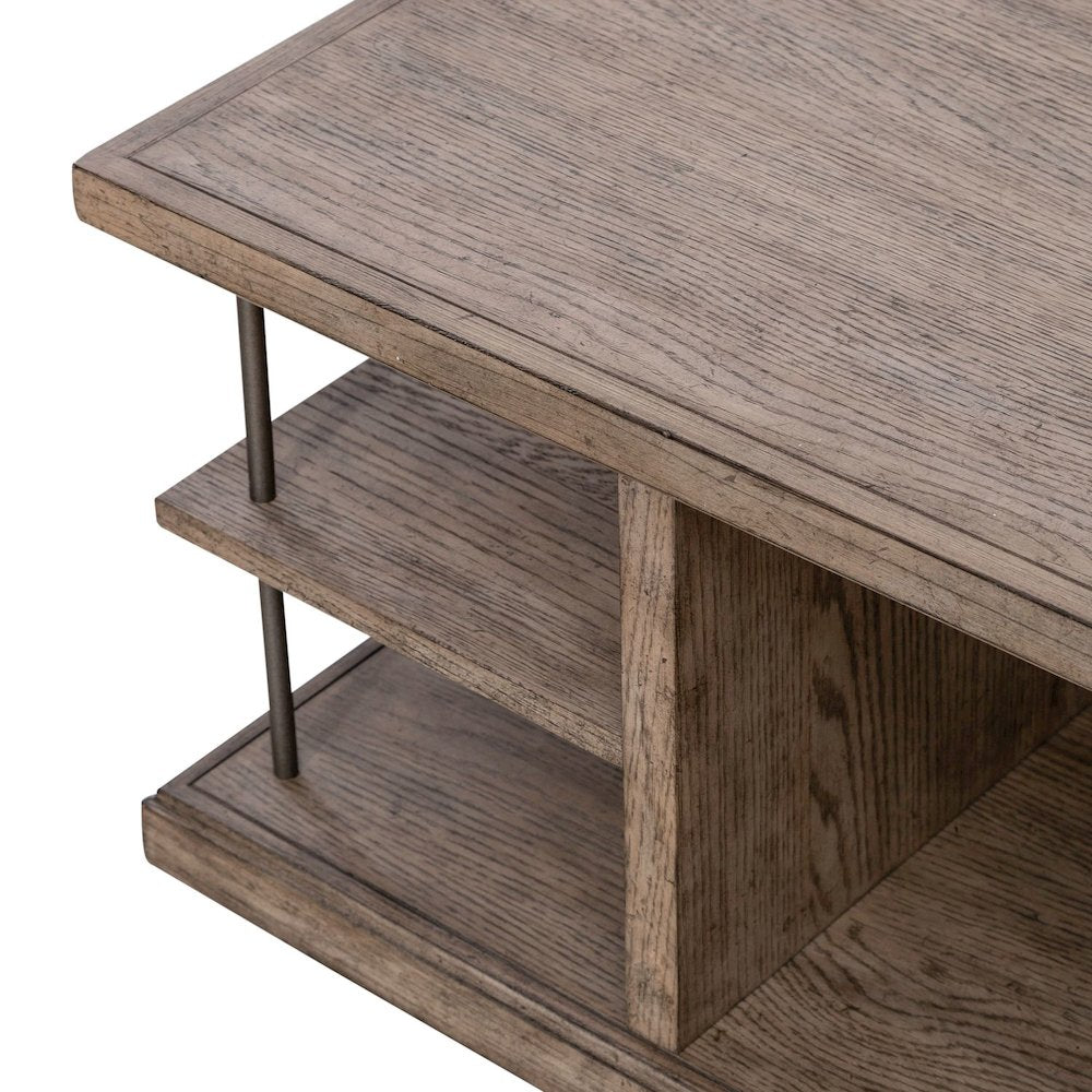 City Scape Metal Accent Oak Wood Cocktail Table for Living Room Burnished Beige