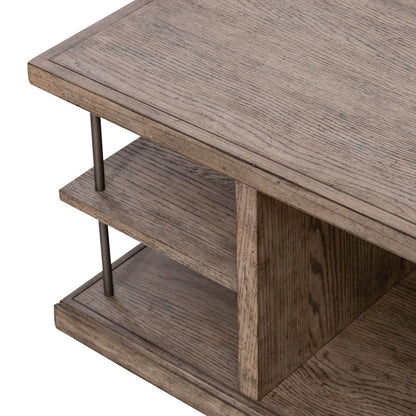 City Scape Metal Accent Oak Wood Cocktail Table for Living Room Burnished Beige