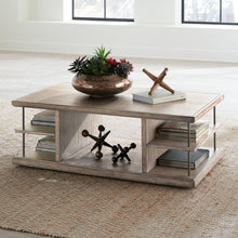 City Scape Metal Accent Oak Wood Cocktail Table for Living Room Burnished Beige