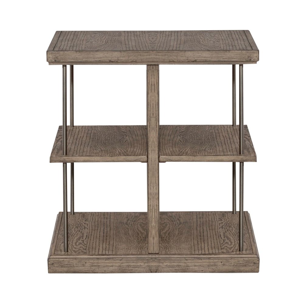 City Scape Metal Accent Oak Wood End Table for Living Room Burnished Beige