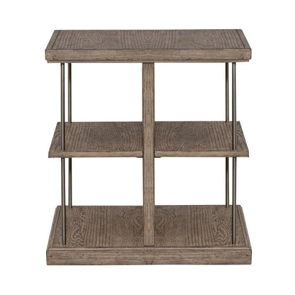 City Scape Metal Accent Oak Wood End Table for Living Room Burnished Beige