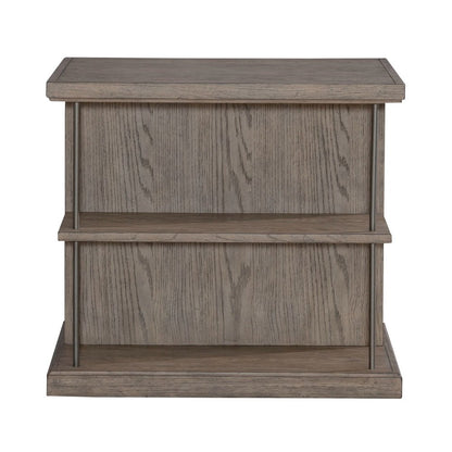 City Scape Metal Accent Oak Wood End Table for Living Room Burnished Beige
