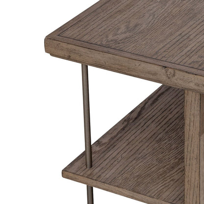 City Scape Metal Accent Oak Wood End Table for Living Room Burnished Beige