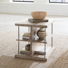 City Scape Metal Accent Oak Wood End Table for Living Room Burnished Beige